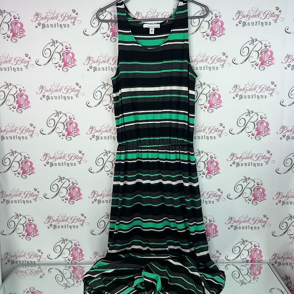 Fourteenth place dress maxi stripes Elegant Striped Maxi Dress in Green Black